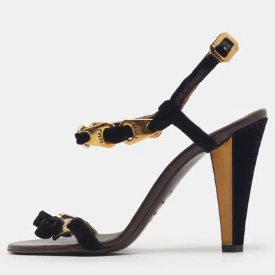 Pre-owned Marc By Marc Jacobs Bow Size 36.5 Black Velvet Ankle Strap Sandals