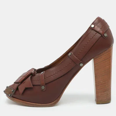 Pre-owned Marc By Marc Jacobs Bow Size 38.5 Burgundy Leather Peep Toe Pumps