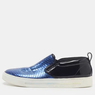 Pre-owned Marc By Marc Jacobs Broome Size 38 Blue/black Patent And Python Embossed Slip On Sneakers