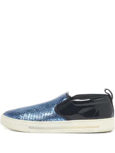 Pre-owned Marc By Marc Jacobs Broome Snakeskin-embossed Slip-on Sneakers In Blue