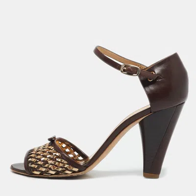Pre-owned Marc By Marc Jacobs Brown/gold Leather Ankle Strap Sandals Size 37.5