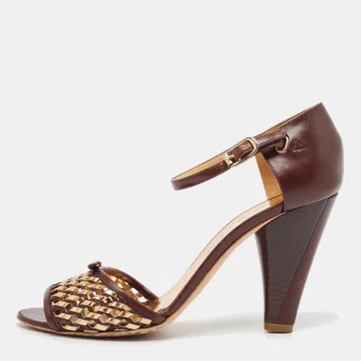 Pre-owned Marc By Marc Jacobs Brown/gold Leather Ankle Strap Sandals Size 37.5