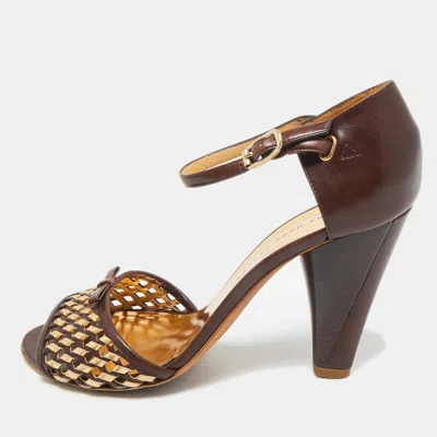 Pre-owned Marc By Marc Jacobs Brown/gold Leather Bow Ankle Strap Sandals Size 37.5