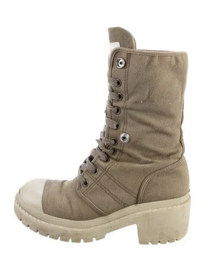 Pre-owned Marc By Marc Jacobs Canvas Colorblock Pattern Combat Boots In Green