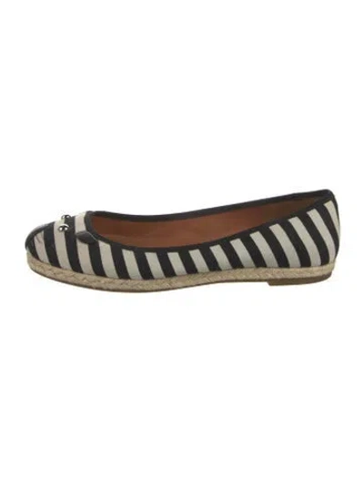 Pre-owned Marc By Marc Jacobs Canvas Striped Ballet Flats In Black
