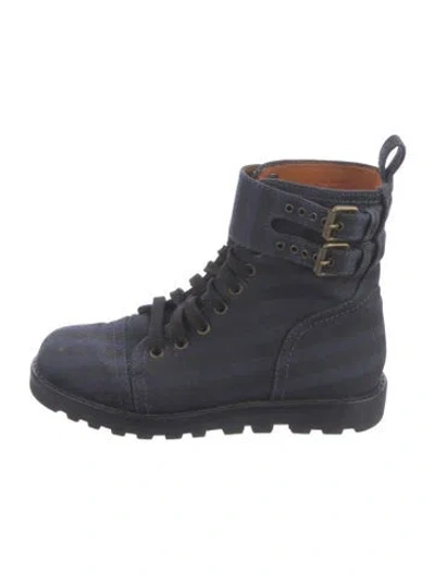 Pre-owned Marc By Marc Jacobs Canvas Striped Combat Boots In Blue