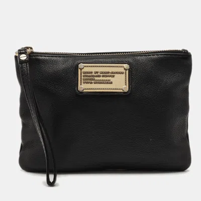 Pre-owned Marc By Marc Jacobs Classic Q Black Leather Wristlet Pouch