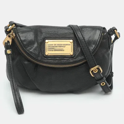 Pre-owned Marc By Marc Jacobs Classic Q Natasha Black Lizard Embossed Leather Shoulder Bag