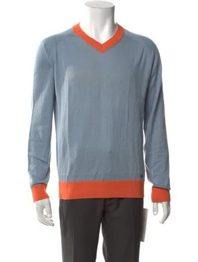 Pre-owned Marc By Marc Jacobs Colorblock Pattern V-neck Pullover In Blue