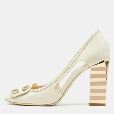 Pre-owned Marc By Marc Jacobs Cream Leather Cutout Pumps Size 37
