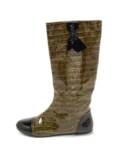 Pre-owned Marc By Marc Jacobs Croc-embossed Patent Boots In Green