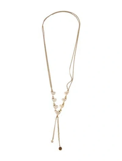 Pre-owned Marc By Marc Jacobs Crystal Heart Lariat Necklace, 27" In Pink