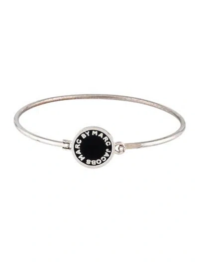 Pre-owned Marc By Marc Jacobs Enamel Button Hinged Bangle Braceet, 6.75" In Black