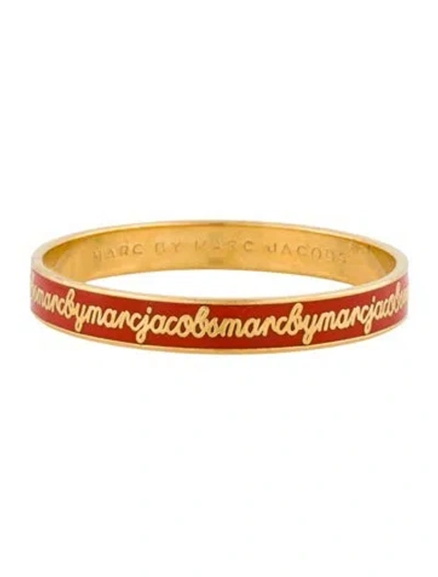 Pre-owned Marc By Marc Jacobs Enamel Cursive Logo Bangle Bracelet, 8" In Orange