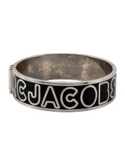 Pre-owned Marc By Marc Jacobs Enamel Iconic Logo Hinged Bangle Bracelet, 7.5" In Black
