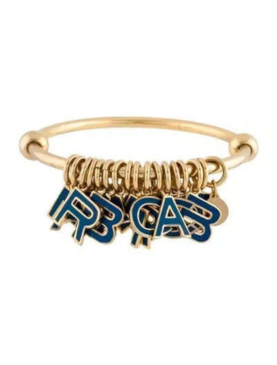 Pre-owned Marc By Marc Jacobs Enamel Logo Charm Bangle Bracelet, 8" In Blue