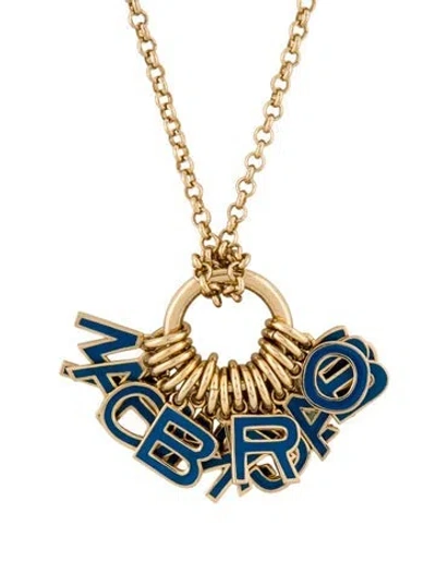 Pre-owned Marc By Marc Jacobs Enamel Logo Hoop Pendant Necklace, 27" In Blue