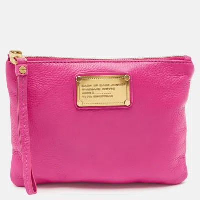 Pre-owned Marc By Marc Jacobs Fuchsia Leather Classic Q Wristlet Clutch