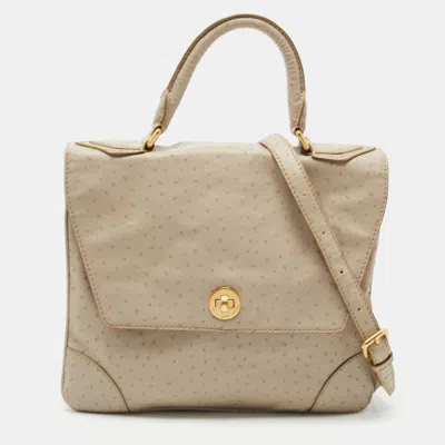 Pre-owned Marc By Marc Jacobs Grey Ostrich Embossed Leather Flap Top Handle Bag