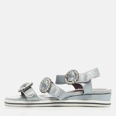 Pre-owned Marc By Marc Jacobs Grey Satin Crystal Embellished Ankle Strap Sandals Size 36.5 In Gray