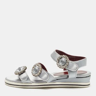 Pre-owned Marc By Marc Jacobs Grey Satin Crystal Embellished Slingback Sandals Size 36.5