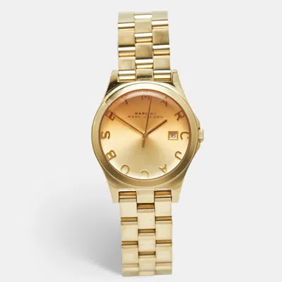 Pre-owned Marc By Marc Jacobs Henry Mbm3135 Champagne Dial Gold Plated Stainless Steel Women's Wristwatch 37 Mm