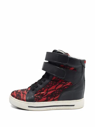 Pre-owned Marc By Marc Jacobs Lace-layered Wedge Sneakers In Black