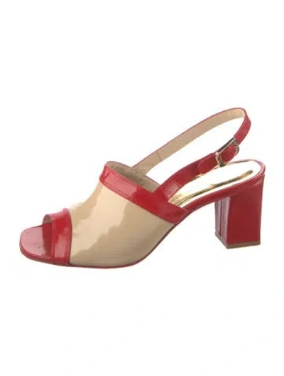 Pre-owned Marc By Marc Jacobs Leather Colorblock Pattern Slingback Sandals In Red