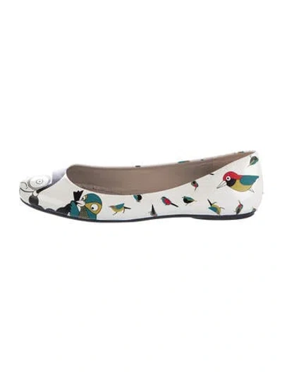 Pre-owned Marc By Marc Jacobs Leather Graphic Print Ballet Flats In White