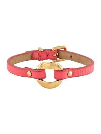 Pre-owned Marc By Marc Jacobs Leather Logo Wrap Bracelet, 6.75" In Pink