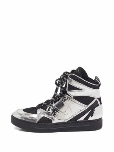 Pre-owned Marc By Marc Jacobs Leather Mesh High-top Sneakers In Silver
