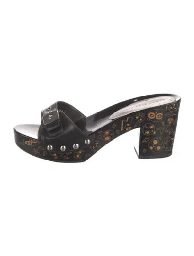 Pre-owned Marc By Marc Jacobs Leather Printed Slides In Black