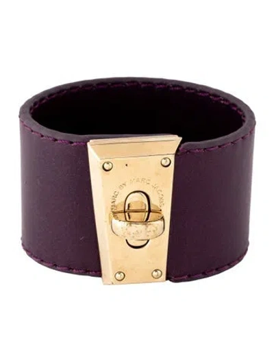 Pre-owned Marc By Marc Jacobs Leather Spin Lock Bangle Wrap Bracelet, 7" In Purple