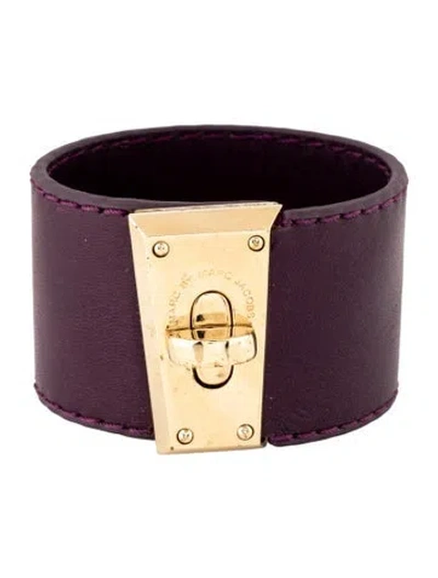 Pre-owned Marc By Marc Jacobs Leather Spin Lock Bangle Wrap Bracelet In Purple