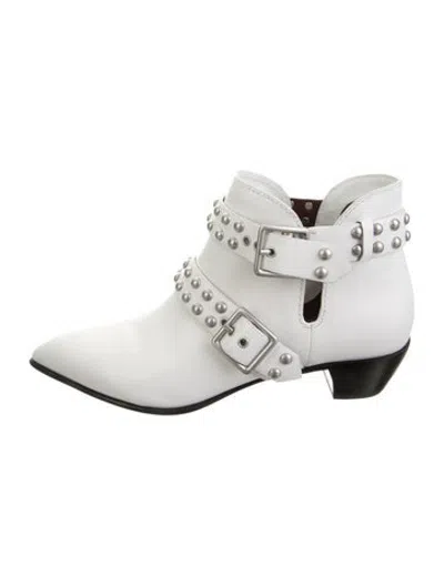 Pre-owned Marc By Marc Jacobs Leather Studded Accents Moto Boots In White