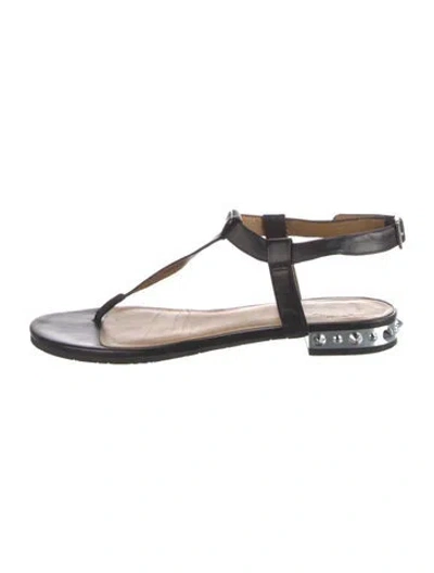 Pre-owned Marc By Marc Jacobs Leather Studded Accents T-strap Sandals In Black