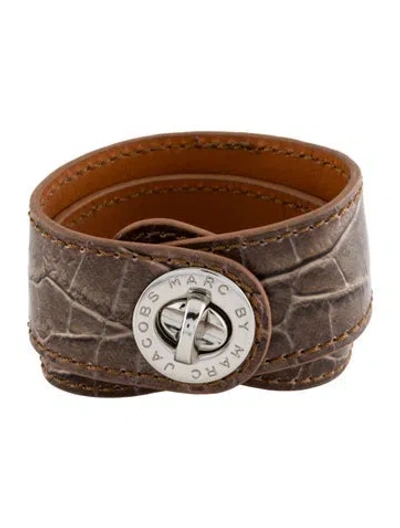 Pre-owned Marc By Marc Jacobs Leather Turn Lock Wrap Bracelet, 6.75" In Brown