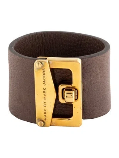 Pre-owned Marc By Marc Jacobs Leather Turnlock Wrap Bracelet, 6" In Brown