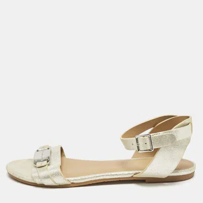 Pre-owned Marc By Marc Jacobs Light Gold Shimmer Leather Ankle Strap Flat Sandals Size 36