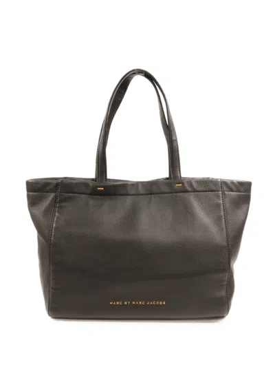 Pre-owned Marc By Marc Jacobs Logo Leather Tote Bag In Black