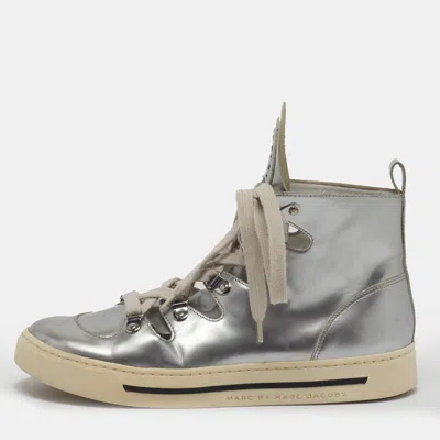 Pre-owned Marc By Marc Jacobs Logo Size 37 Metallic Patent Leather High Top Sneakers