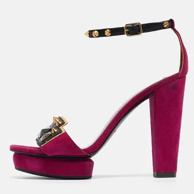 Pre-owned Marc By Marc Jacobs Magenta Suede And Leather Studded Ankle Strap Sandals Size 38 In Purple