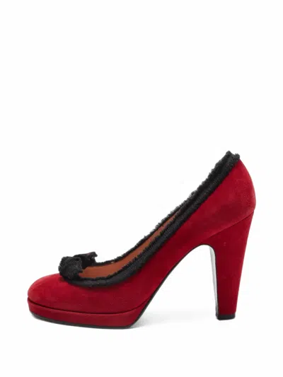 Pre-owned Marc By Marc Jacobs Marc Ruffled Calf Suede Pumps In Red
