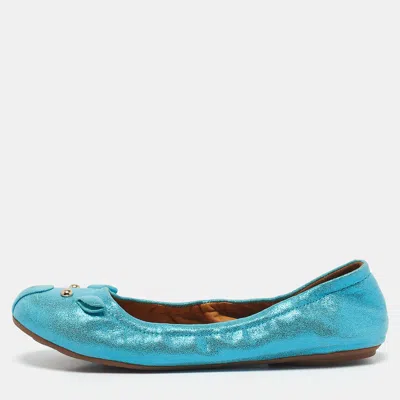 Pre-owned Marc By Marc Jacobs Metallic Blue Texture Suede Scrunch Ballet Flats Size 37