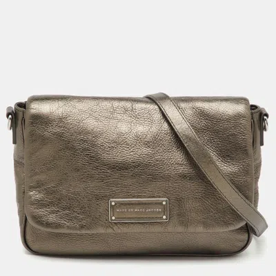 Pre-owned Marc By Marc Jacobs Metallic Grey Leather Flap Crossbody Bag In Gray