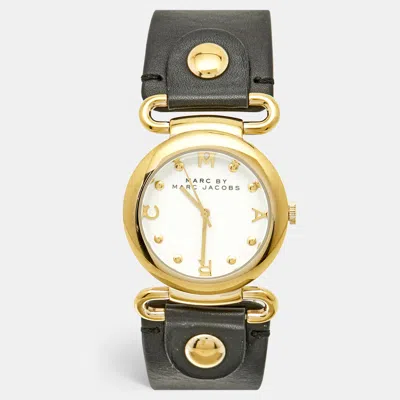 Pre-owned Marc By Marc Jacobs Molly Mbm1304 White Dial Gold Tone Stainless Steel Leather Women's Wristwatch 36 In Black