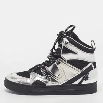 Pre-owned Marc By Marc Jacobs Ninja Wave Size 35 Silver/black Leather And Mesh High Top Sneakers