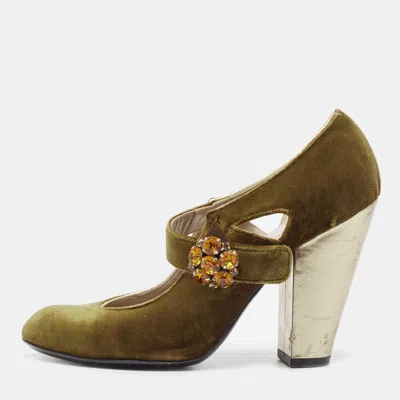 Pre-owned Marc By Marc Jacobs Olive Green Suede Mary Jane Pumps Size 37
