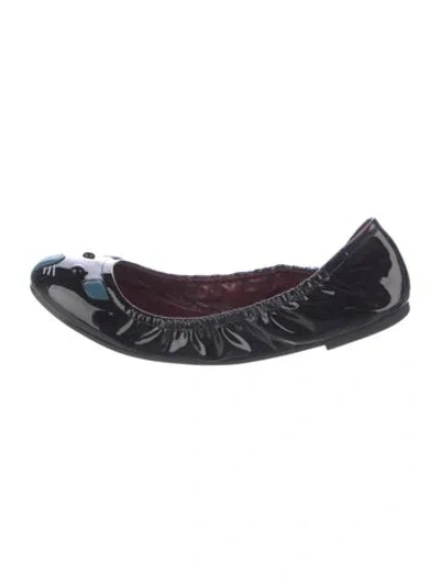 Pre-owned Marc By Marc Jacobs Patent Leather Embroidered Accent Ballet Flats In Black