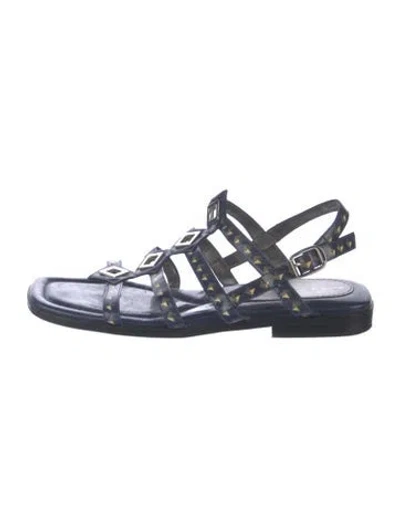 Pre-owned Marc By Marc Jacobs Patent Leather Graphic Print Gladiator Sandals In Blue
